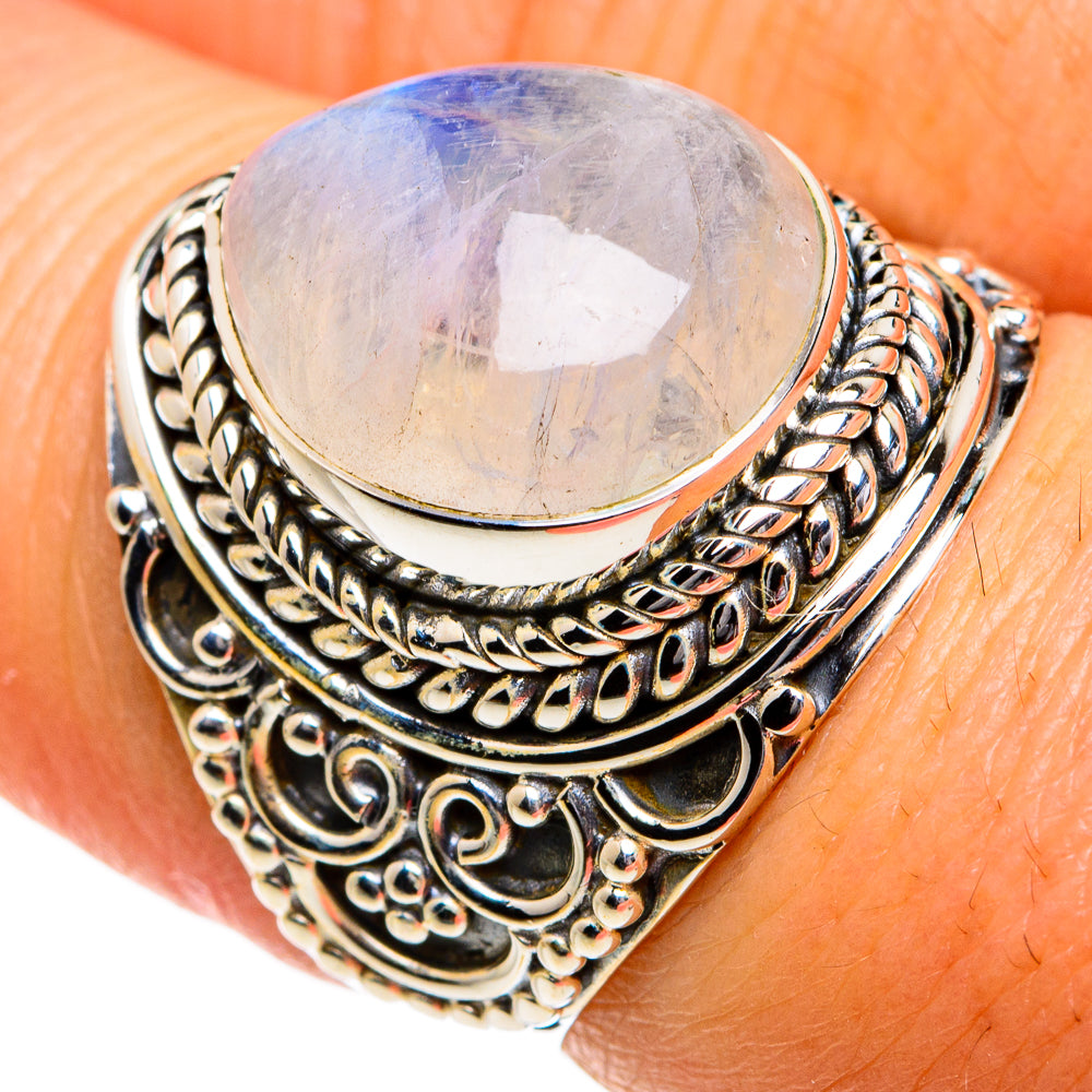Rainbow Moonstone Rings handcrafted by Anasilvercos - RING80968