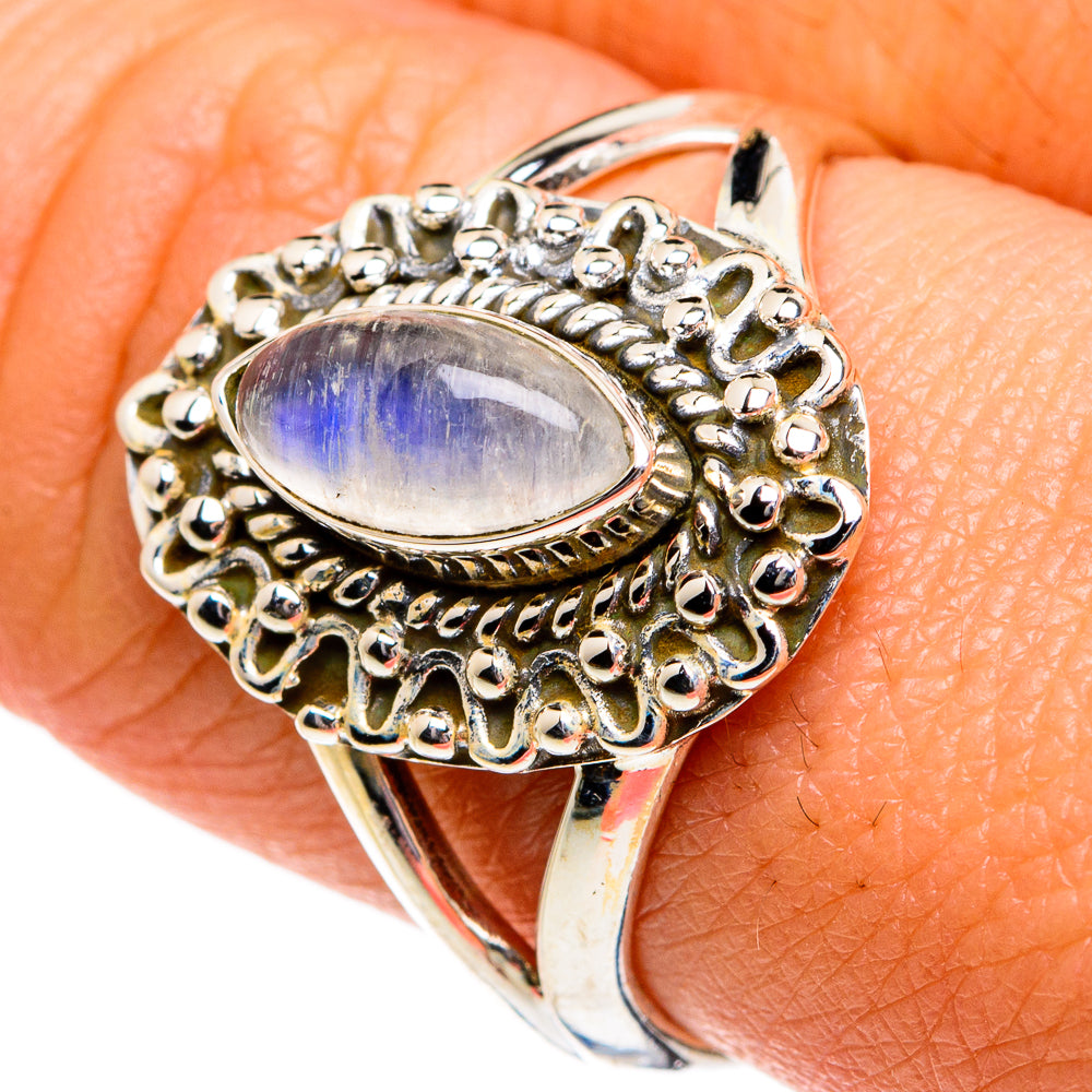 Rainbow Moonstone Rings handcrafted by Anasilvercos - RING80971