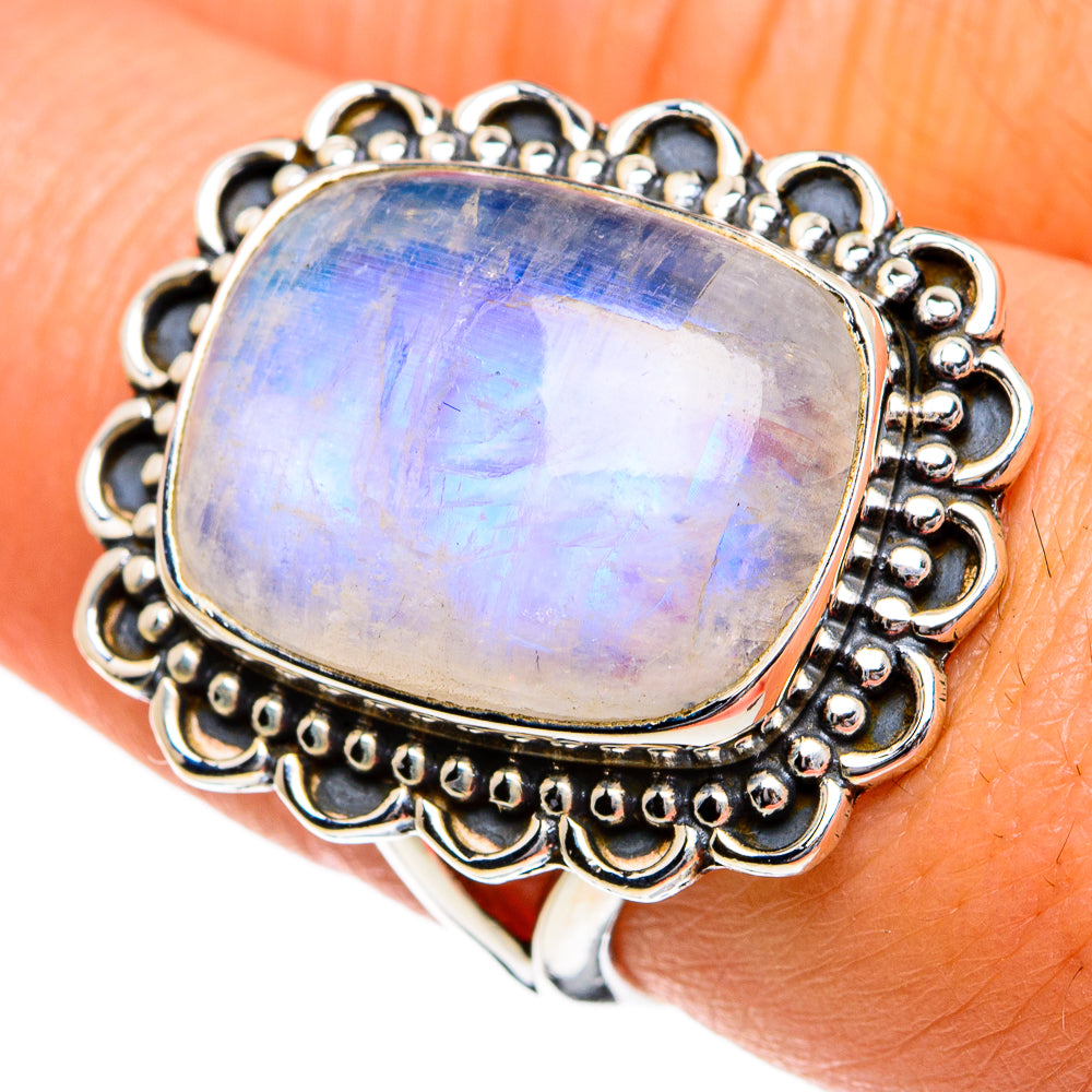 Rainbow Moonstone Rings handcrafted by Anasilvercos - RING81006