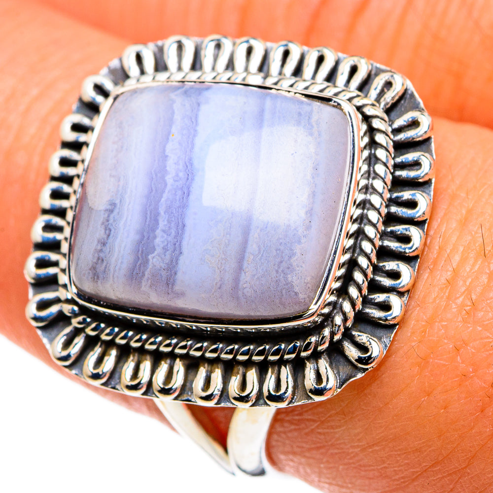 Blue Lace Agate Rings handcrafted by Anasilvercos - RING81038