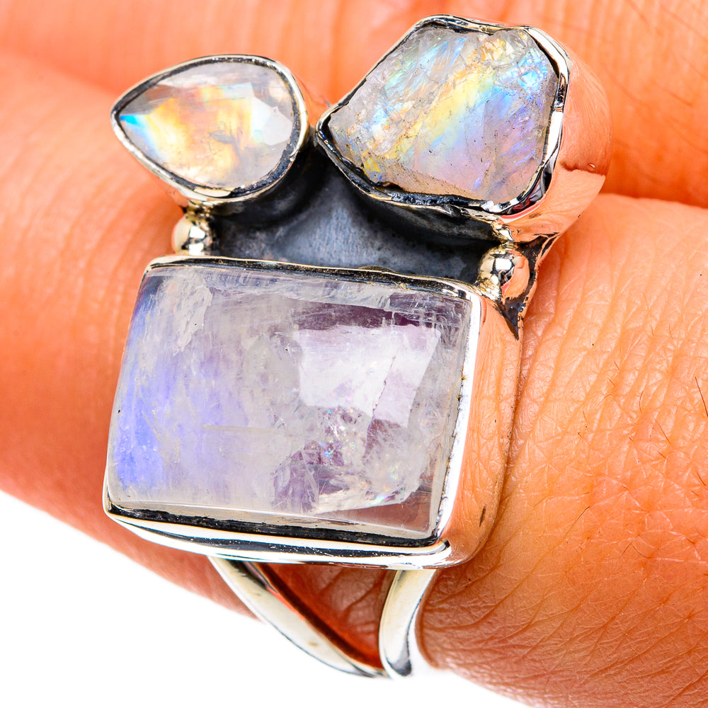 Rainbow Moonstone Rings handcrafted by Anasilvercos - RING81040