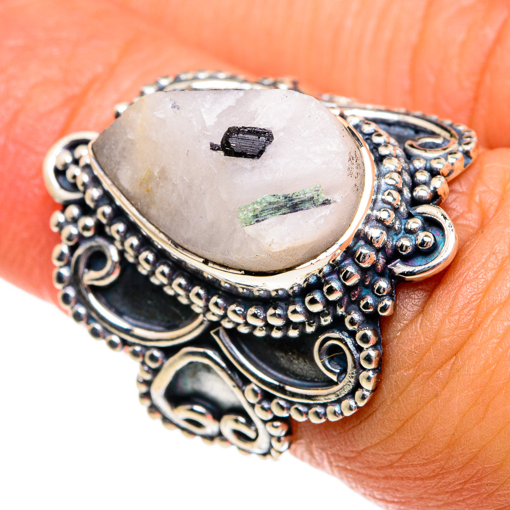 Green Tourmaline In Quartz Rings handcrafted by Anasilvercos - RING81068