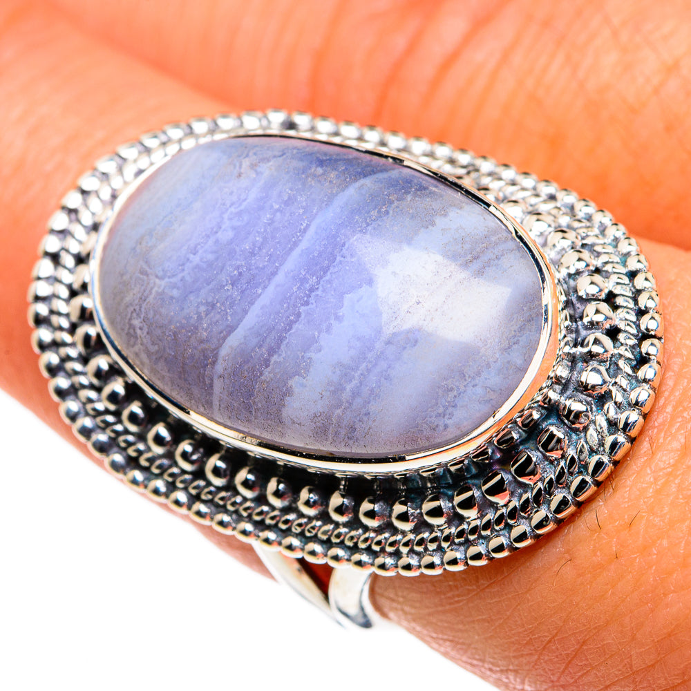 Blue Lace Agate Rings handcrafted by Anasilvercos - RING81069