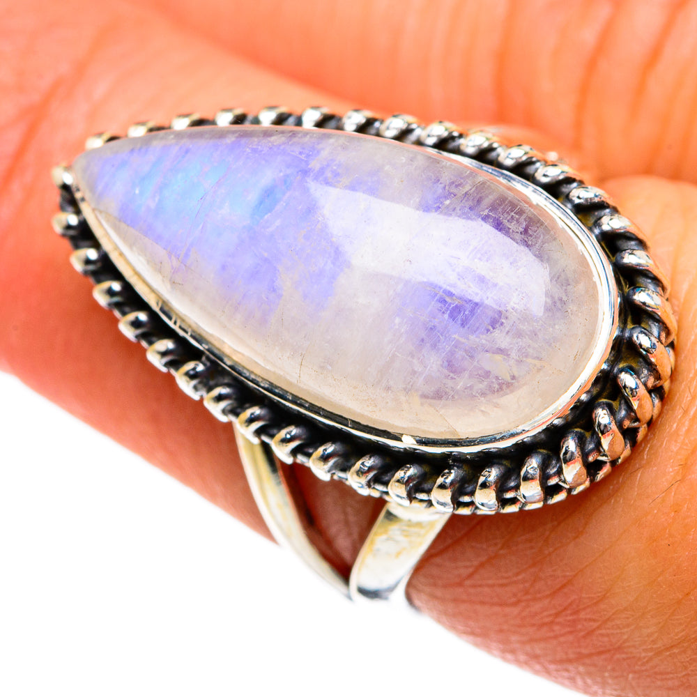 Rainbow Moonstone Rings handcrafted by Anasilvercos - RING81071