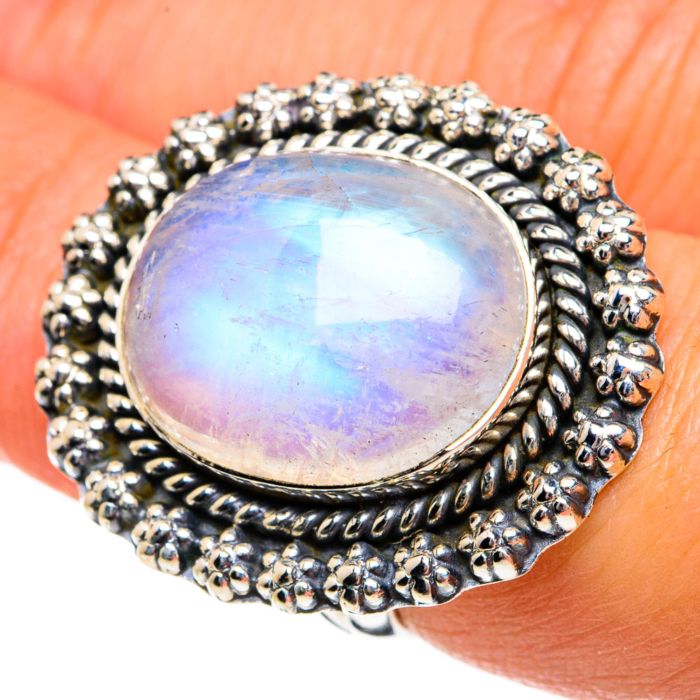 Rainbow Moonstone Rings handcrafted by Anasilvercos - RING81072