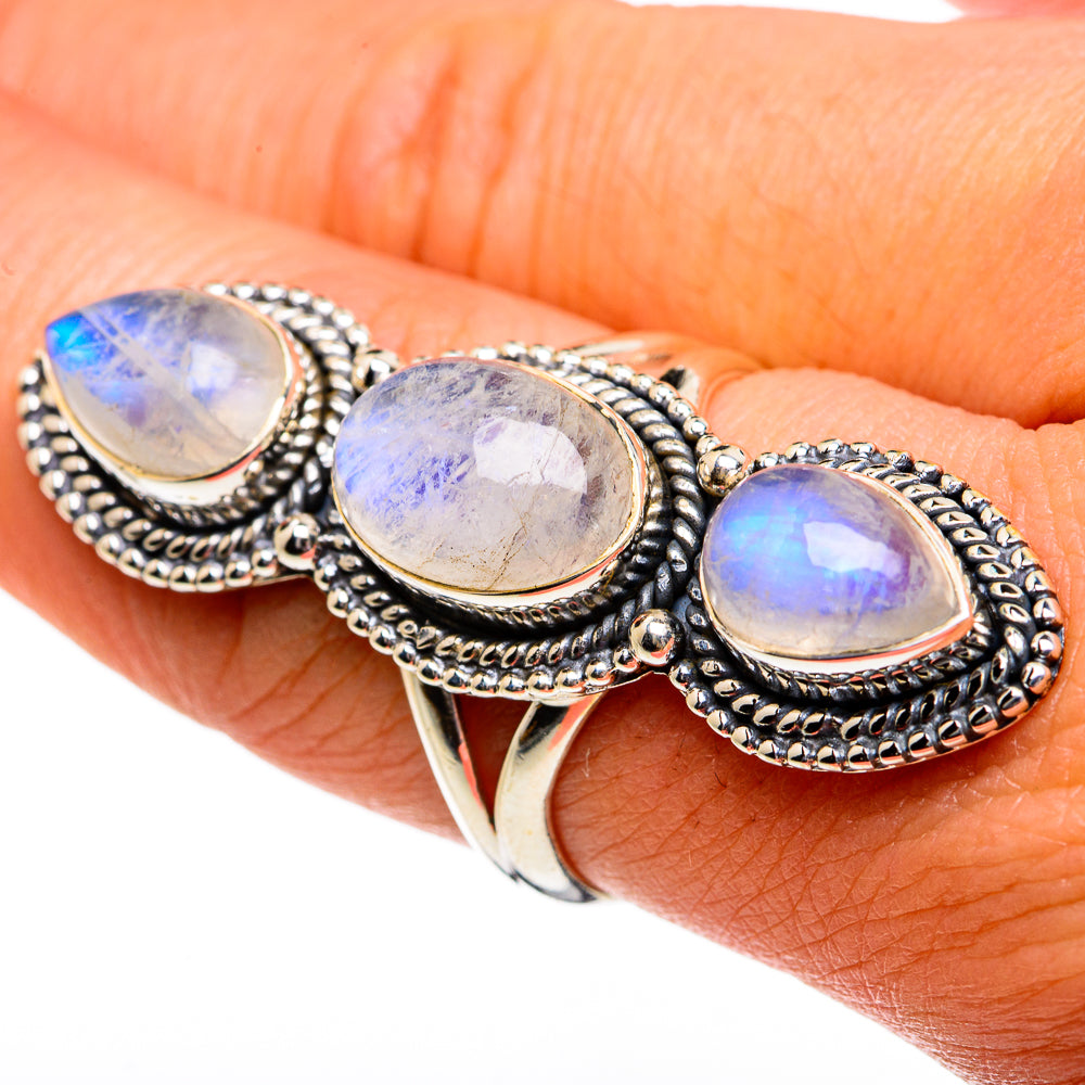 Rainbow Moonstone Rings handcrafted by Anasilvercos - RING81074