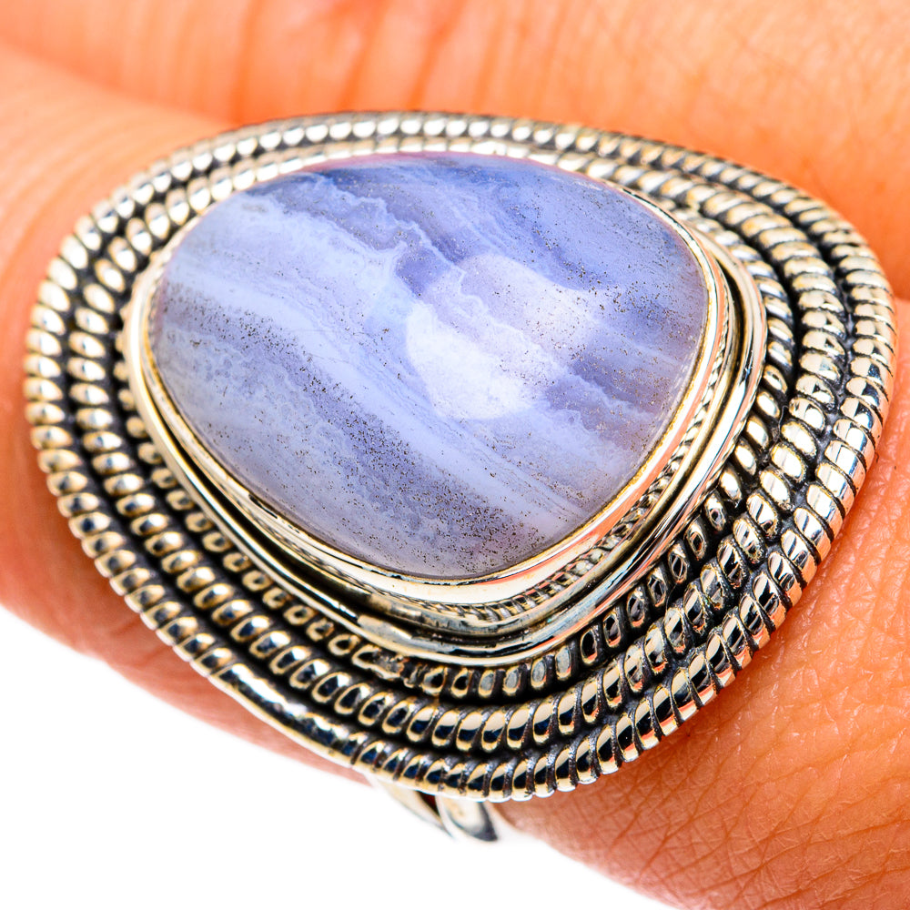 Blue Lace Agate Rings handcrafted by Anasilvercos - RING81135