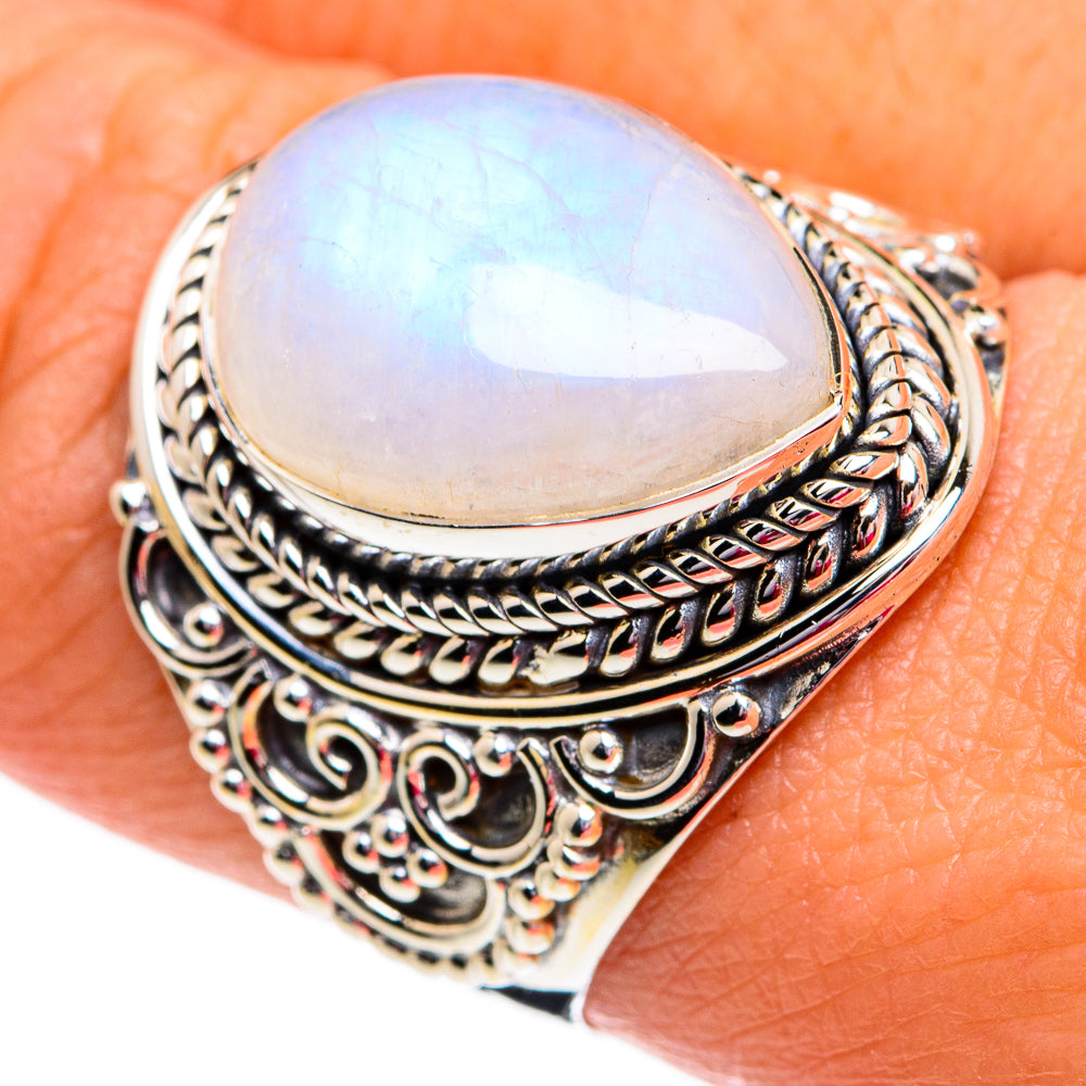 Rainbow Moonstone Rings handcrafted by Anasilvercos - RING81198