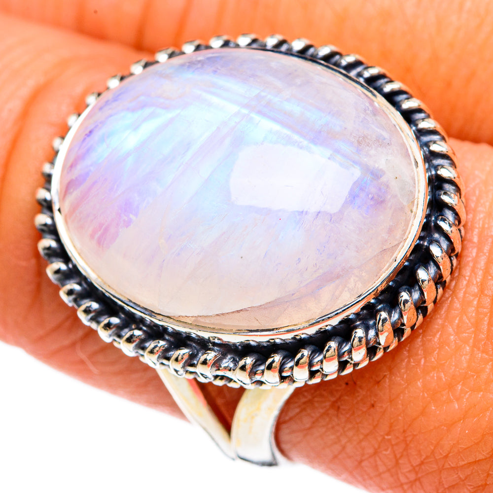 Rainbow Moonstone Rings handcrafted by Anasilvercos - RING81429