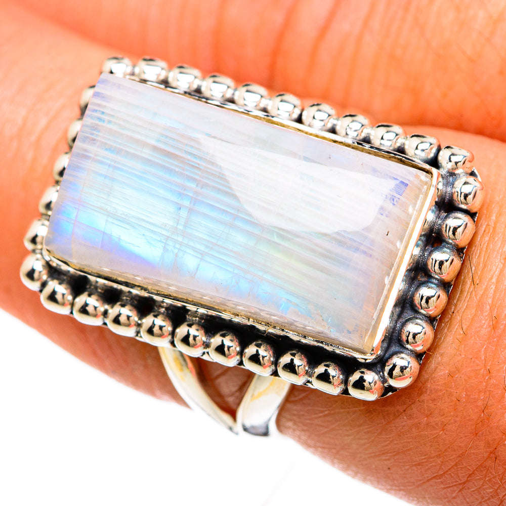 Rainbow Moonstone Rings handcrafted by Anasilvercos - RING81464