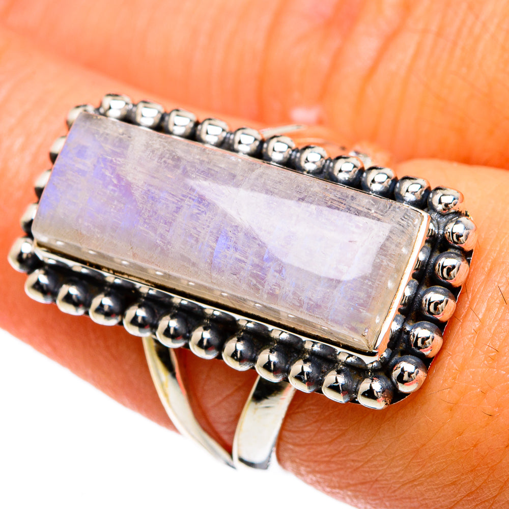 Rainbow Moonstone Rings handcrafted by Anasilvercos - RING81496