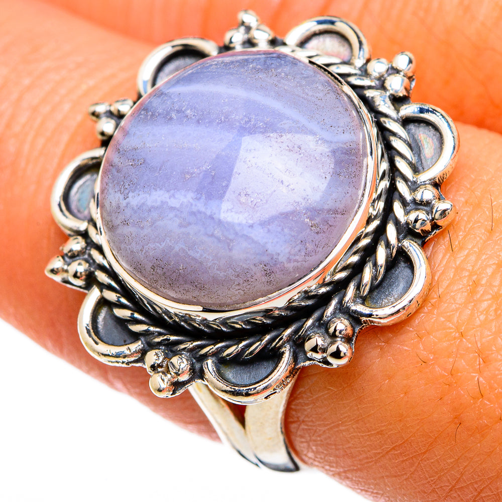Blue Lace Agate Rings handcrafted by Anasilvercos - RING81531