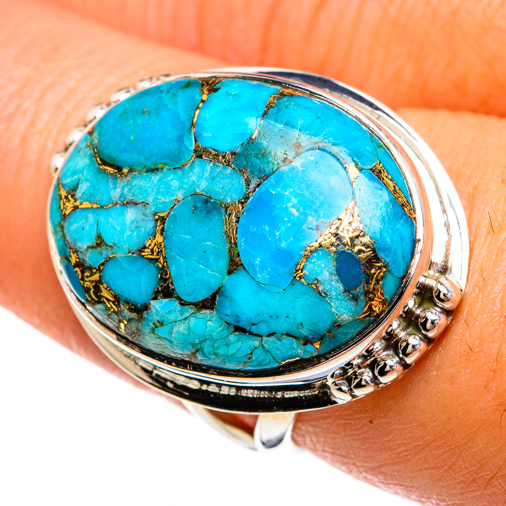 Blue Copper Composite Turquoise Rings handcrafted by Anasilvercos - RING81544