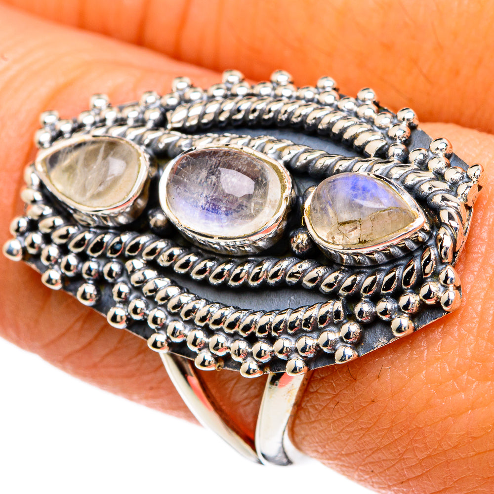 Rainbow Moonstone Rings handcrafted by Anasilvercos - RING81566