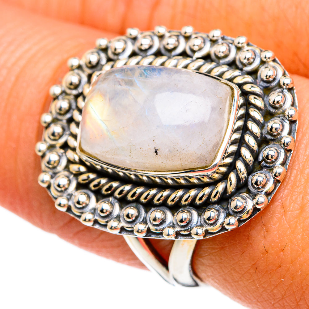 Rainbow Moonstone Rings handcrafted by Anasilvercos - RING81659