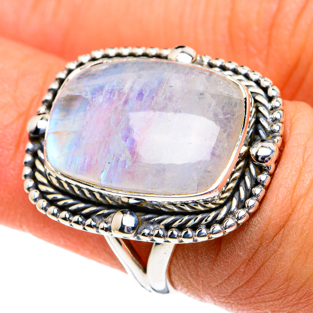 Rainbow Moonstone Rings handcrafted by Anasilvercos - RING81907