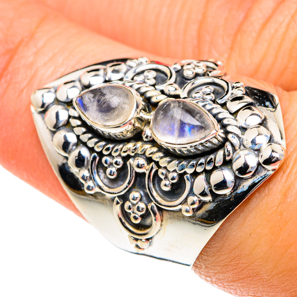 Rainbow Moonstone Rings handcrafted by Anasilvercos - RING81939