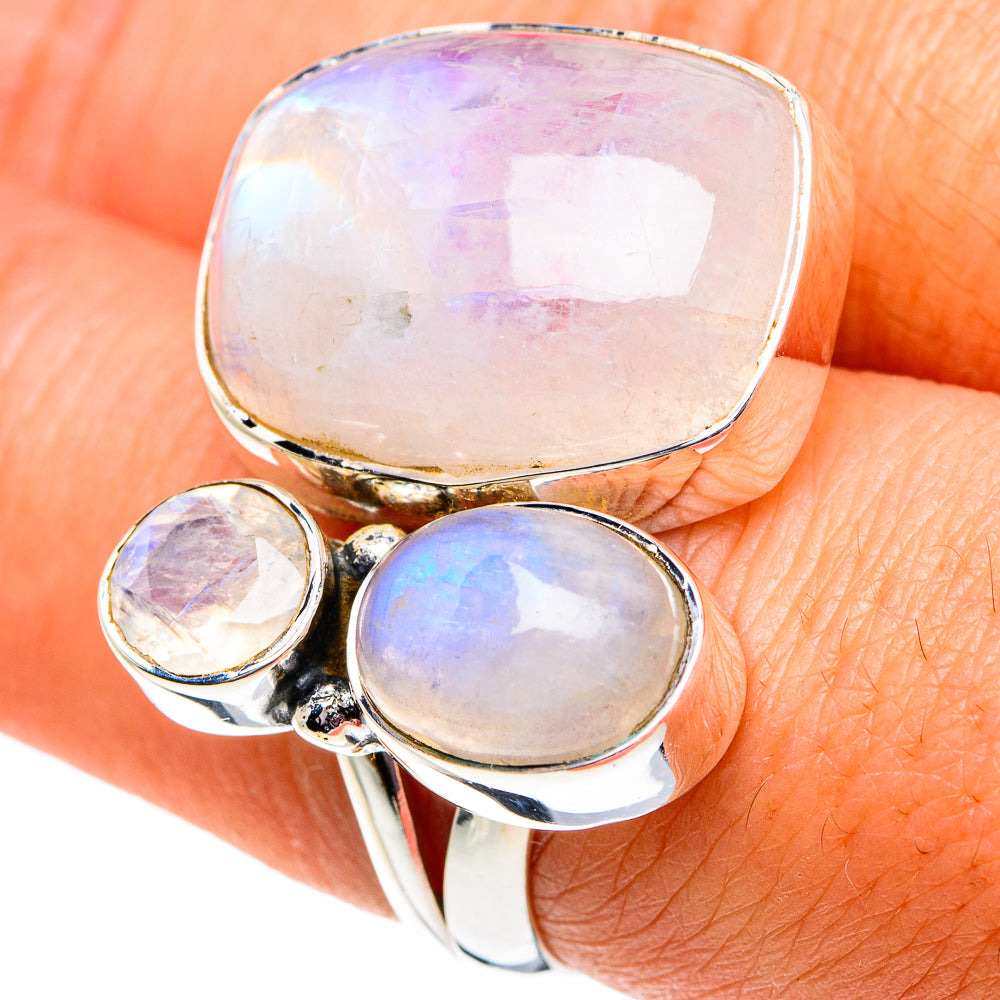 Rainbow Moonstone Rings handcrafted by Anasilvercos - RING81973