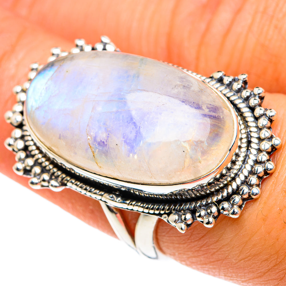 Rainbow Moonstone Rings handcrafted by Anasilvercos - RING81975