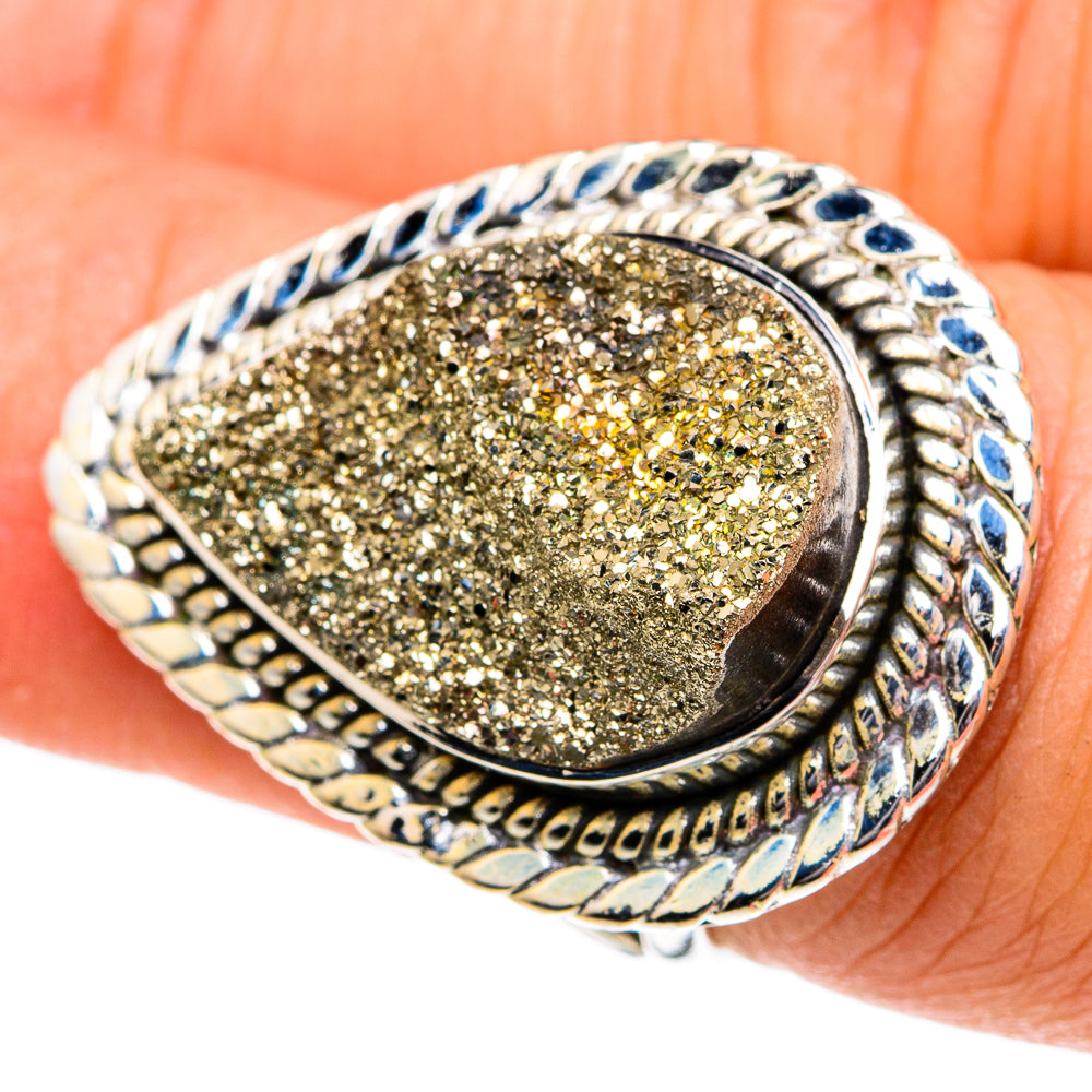 Spectro Pyrite Druzy Rings handcrafted by Anasilvercos - RING82015