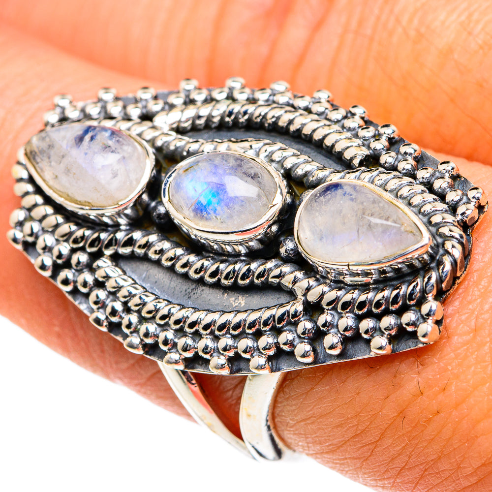 Rainbow Moonstone Rings handcrafted by Anasilvercos - RING82024
