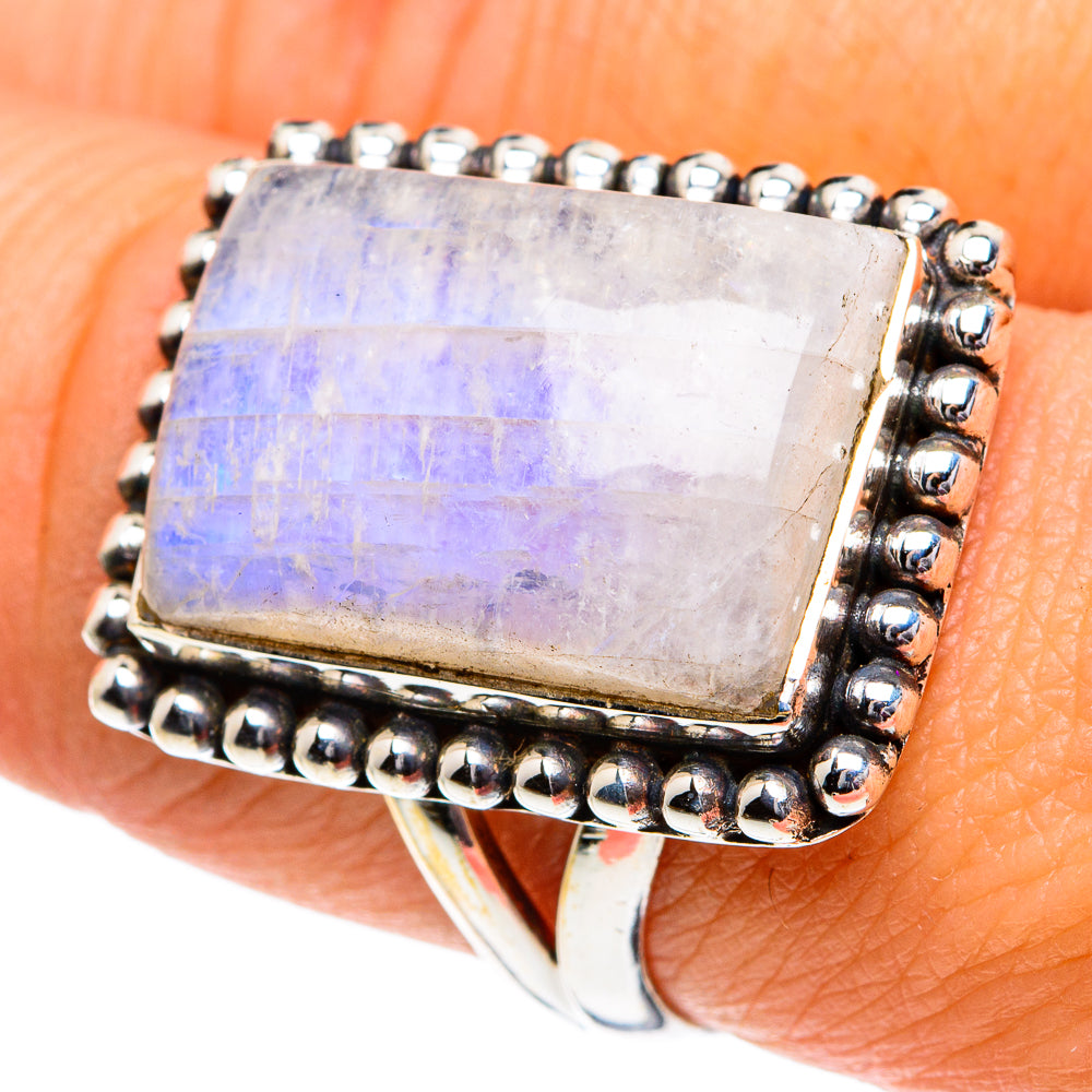 Rainbow Moonstone Rings handcrafted by Anasilvercos - RING82051