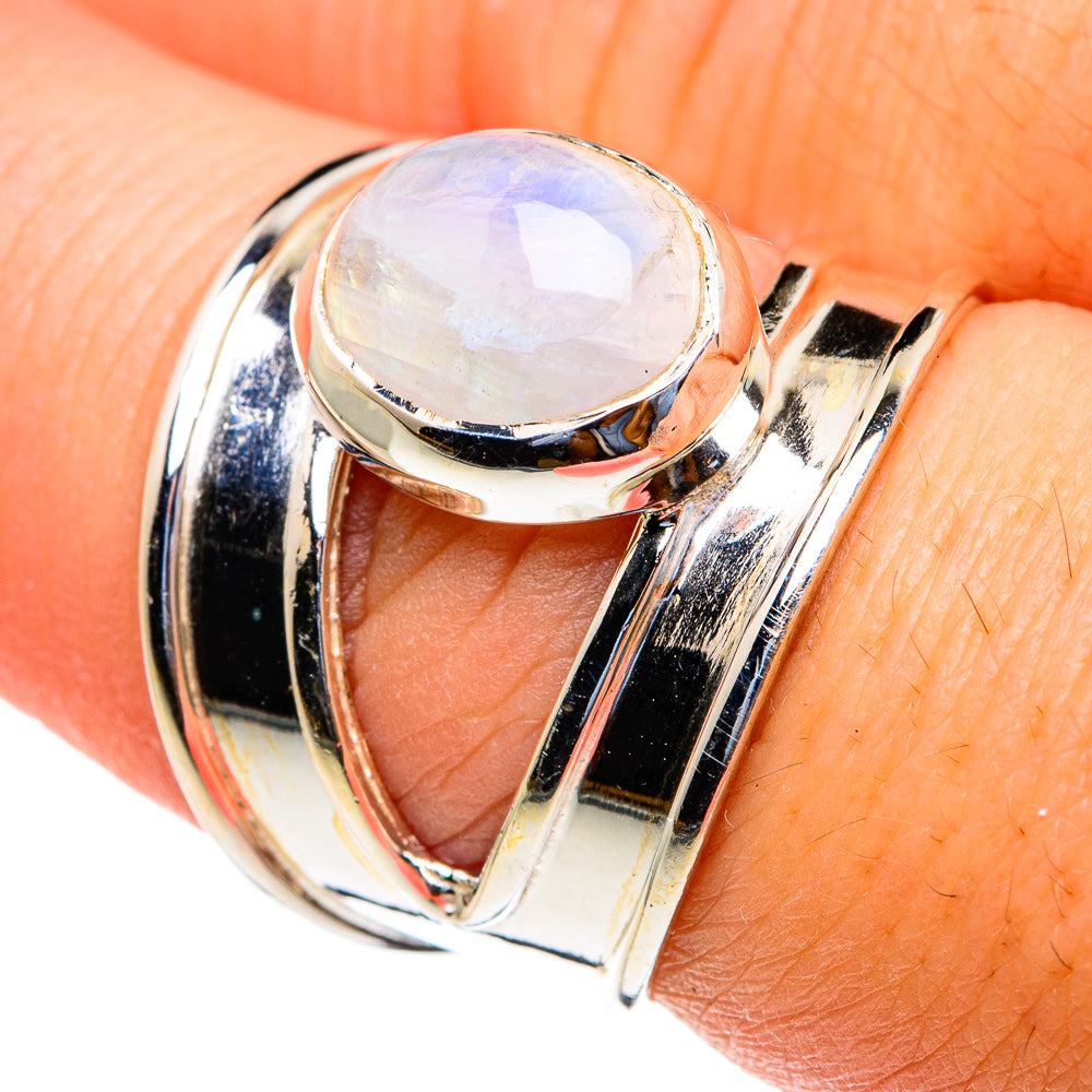 Rainbow Moonstone Rings handcrafted by Anasilvercos - RING82096