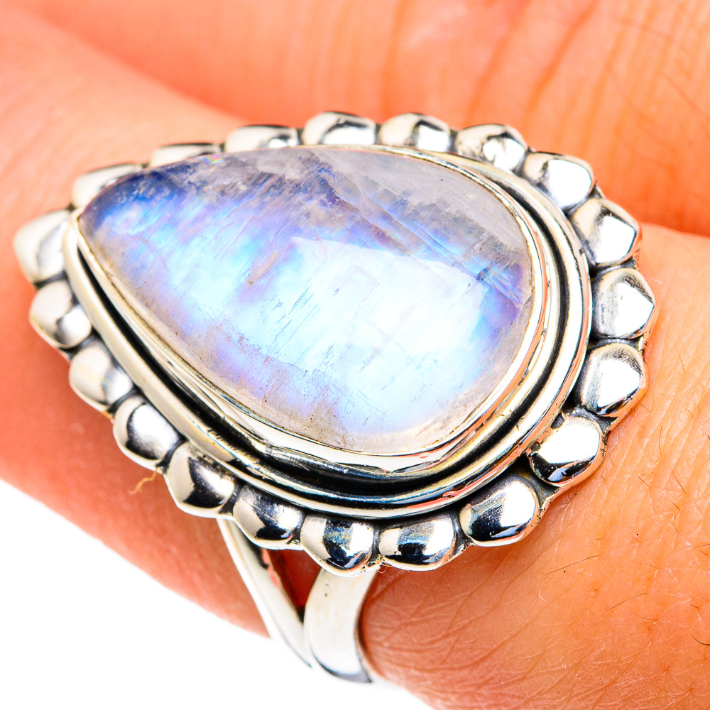 Rainbow Moonstone Rings handcrafted by Anasilvercos - RING82098