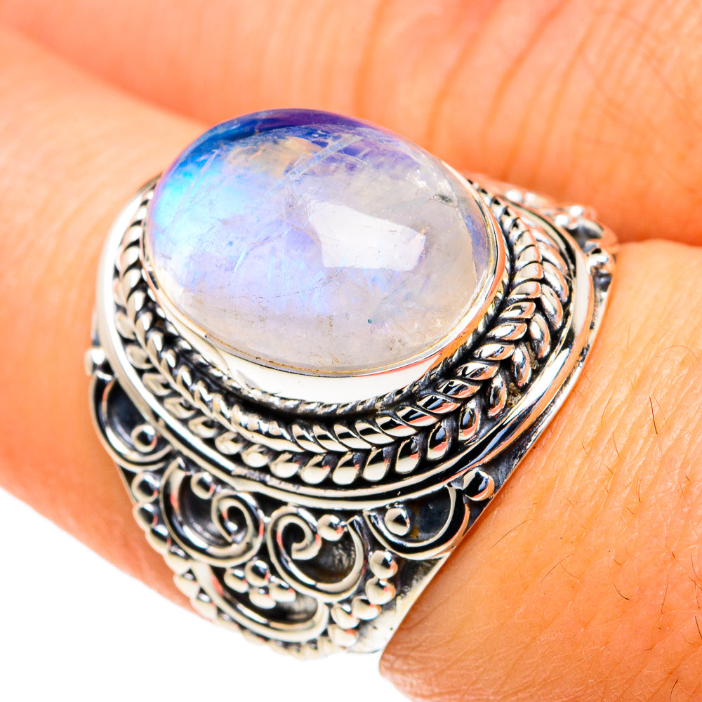 Rainbow Moonstone Rings handcrafted by Anasilvercos - RING82254