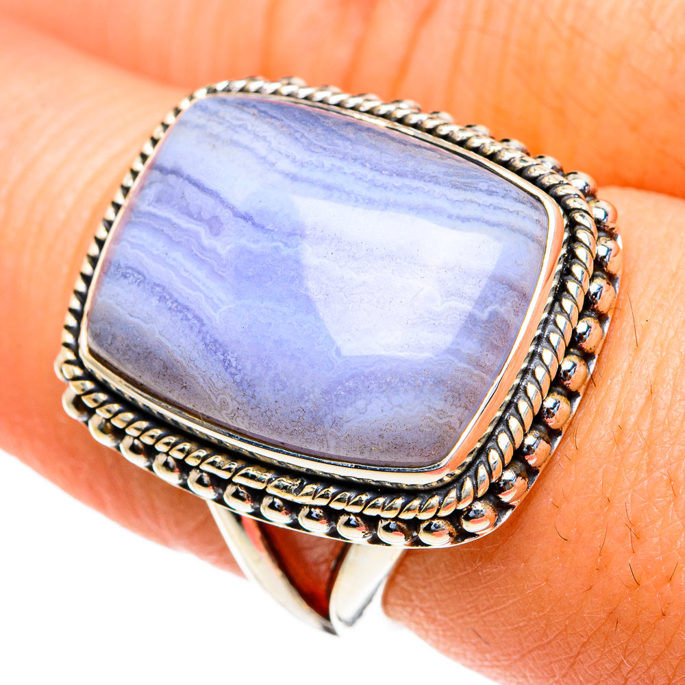 Blue Lace Agate Rings handcrafted by Anasilvercos - RING82256