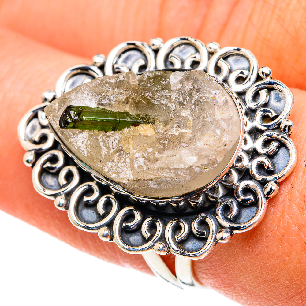 Green Tourmaline In Quartz Rings handcrafted by Anasilvercos - RING82257
