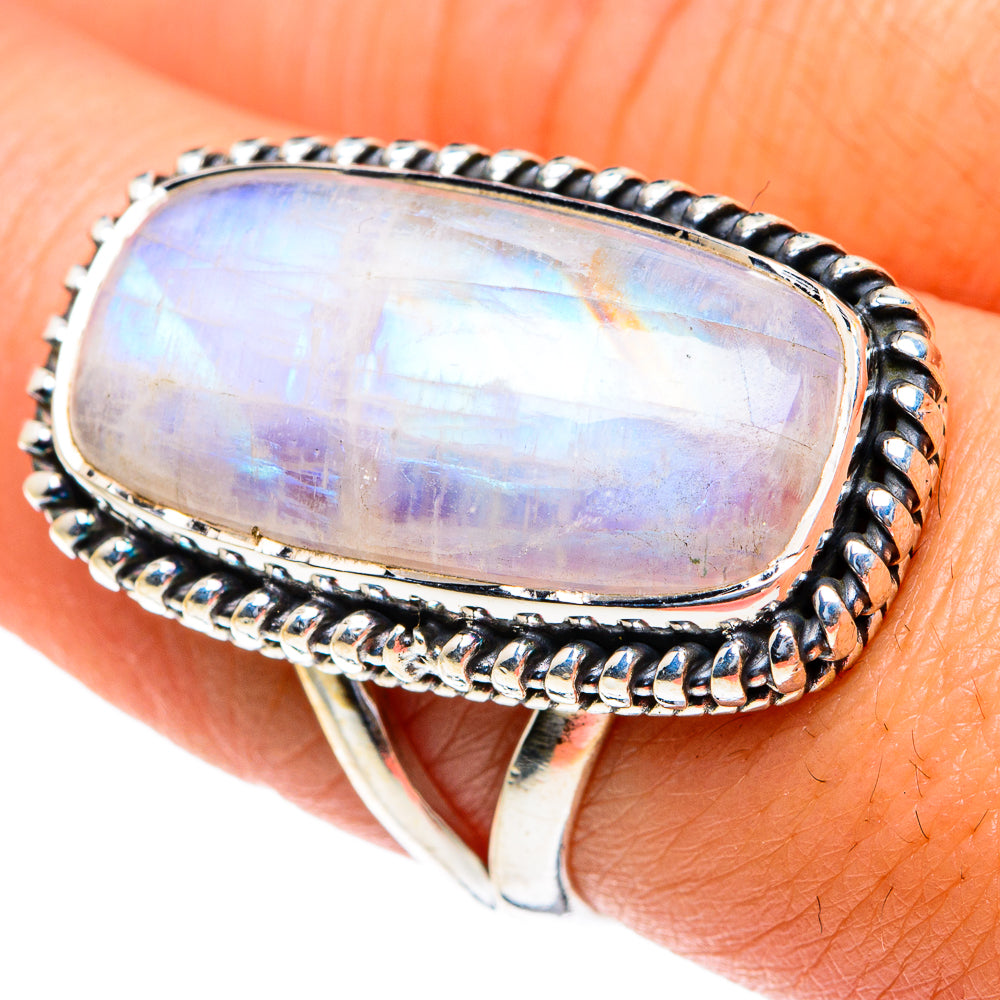 Rainbow Moonstone Rings handcrafted by Anasilvercos - RING82308