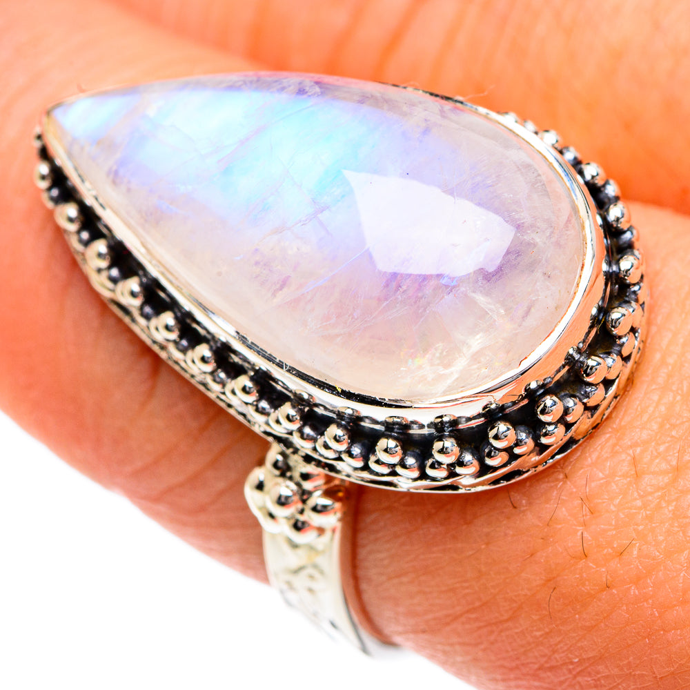 Rainbow Moonstone Rings handcrafted by Anasilvercos - RING82409
