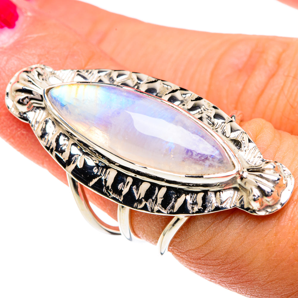 Rainbow Moonstone Rings handcrafted by Anasilvercos - RING82410