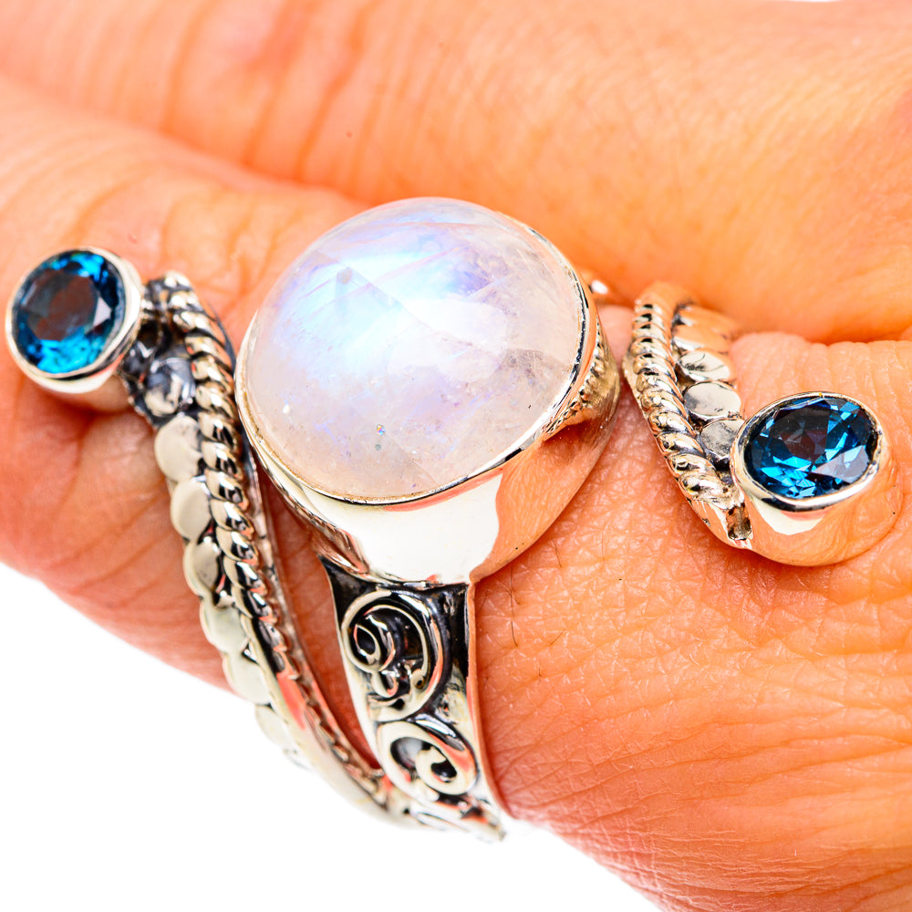 Rainbow Moonstone Rings handcrafted by Anasilvercos - RING82429