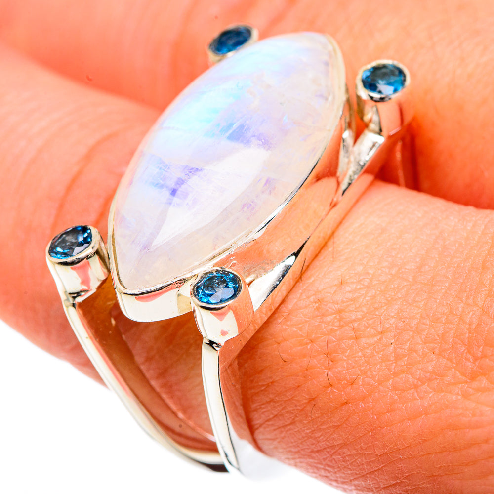 Rainbow Moonstone Rings handcrafted by Anasilvercos - RING82439