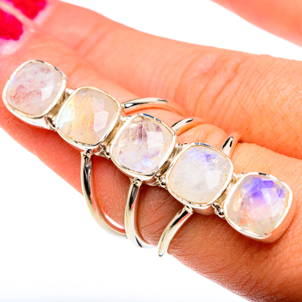 Rainbow Moonstone Rings handcrafted by Anasilvercos - RING82440