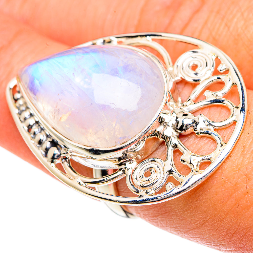Rainbow Moonstone Rings handcrafted by Anasilvercos - RING82451