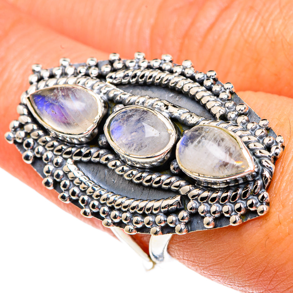 Rainbow Moonstone Rings handcrafted by Anasilvercos - RING82486
