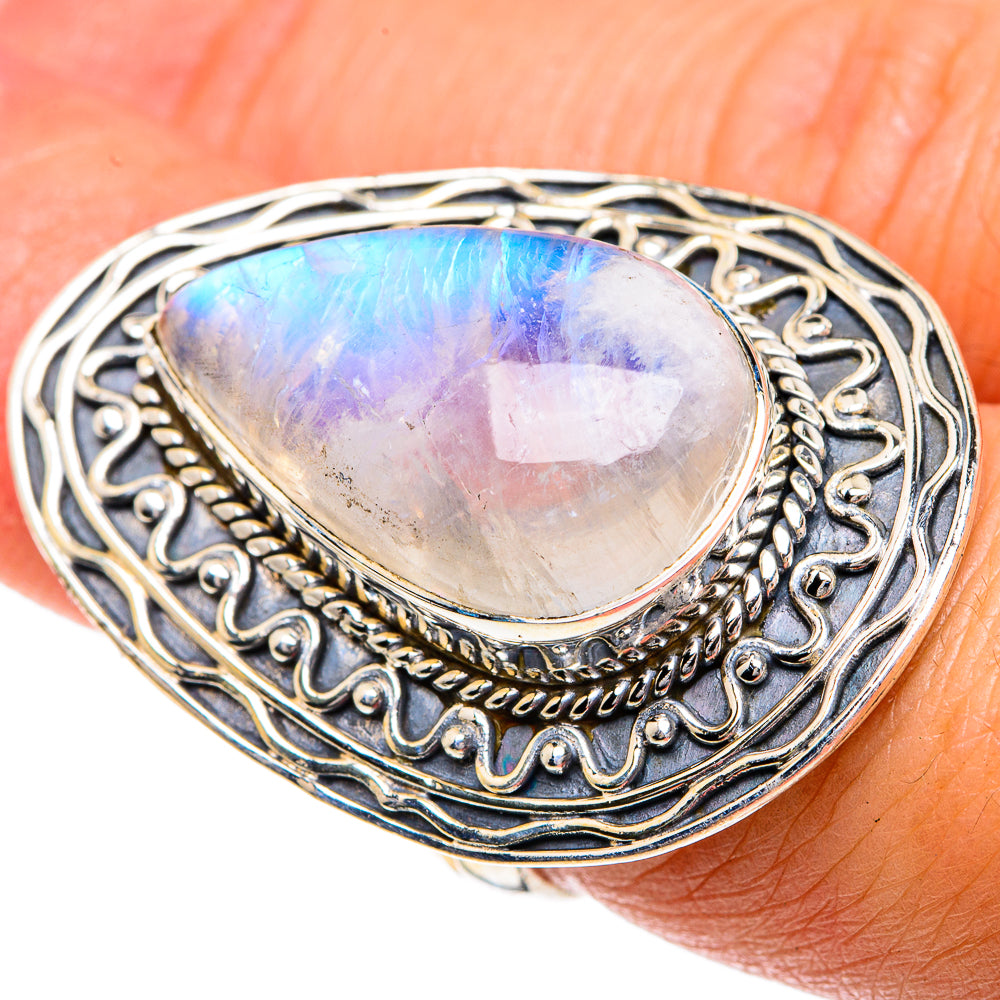 Rainbow Moonstone Rings handcrafted by Anasilvercos - RING82529