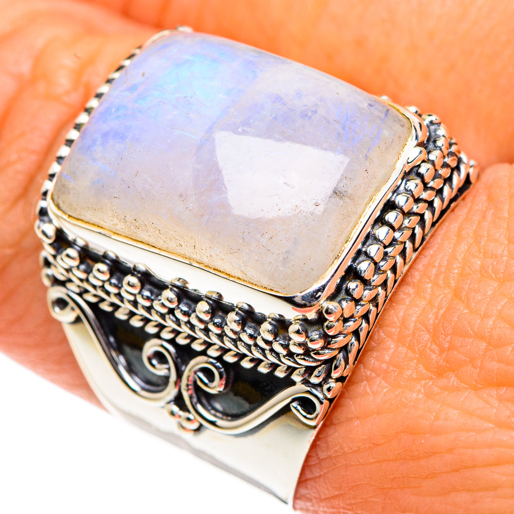 Rainbow Moonstone Rings handcrafted by Anasilvercos - RING82602
