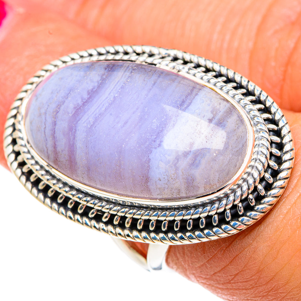 Blue Lace Agate Rings handcrafted by Anasilvercos - RING82603