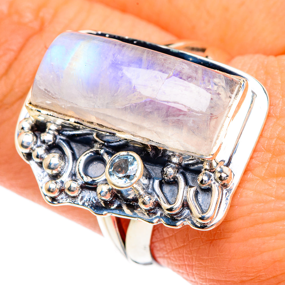 Rainbow Moonstone Rings handcrafted by Anasilvercos - RING82627