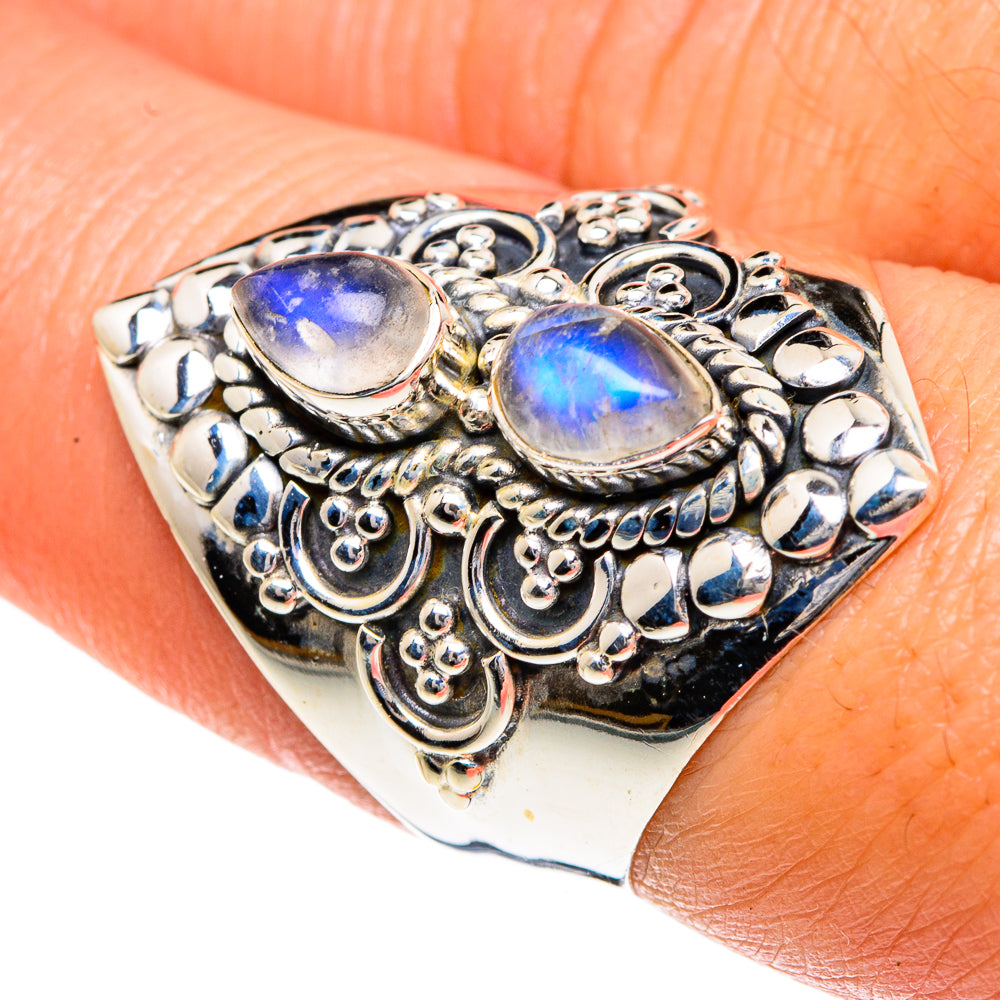 Rainbow Moonstone Rings handcrafted by Anasilvercos - RING82662