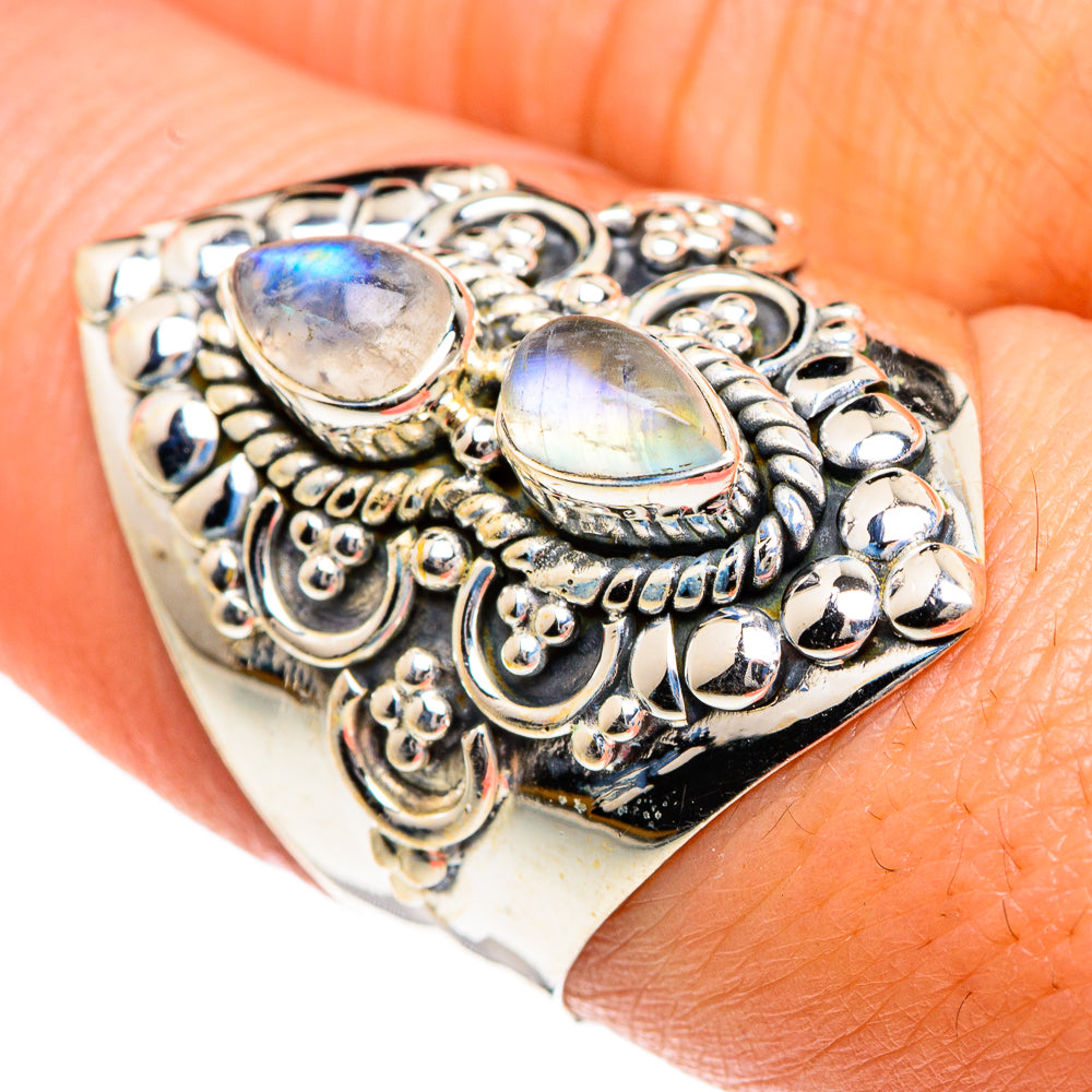 Rainbow Moonstone Rings handcrafted by Anasilvercos - RING82725