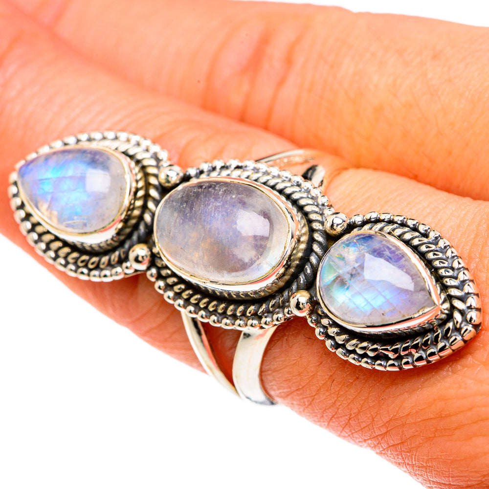 Rainbow Moonstone Rings handcrafted by Anasilvercos - RING82928
