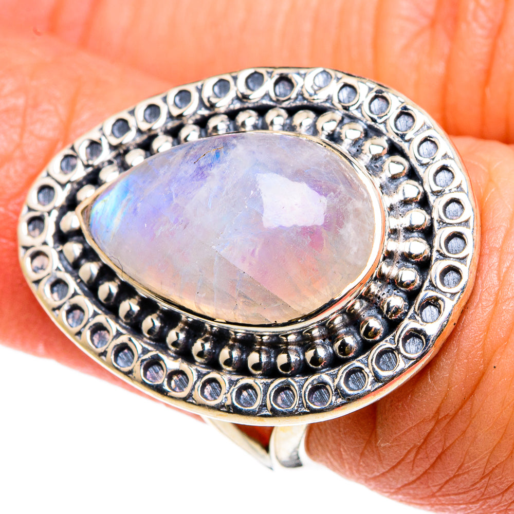 Rainbow Moonstone Rings handcrafted by Anasilvercos - RING83055