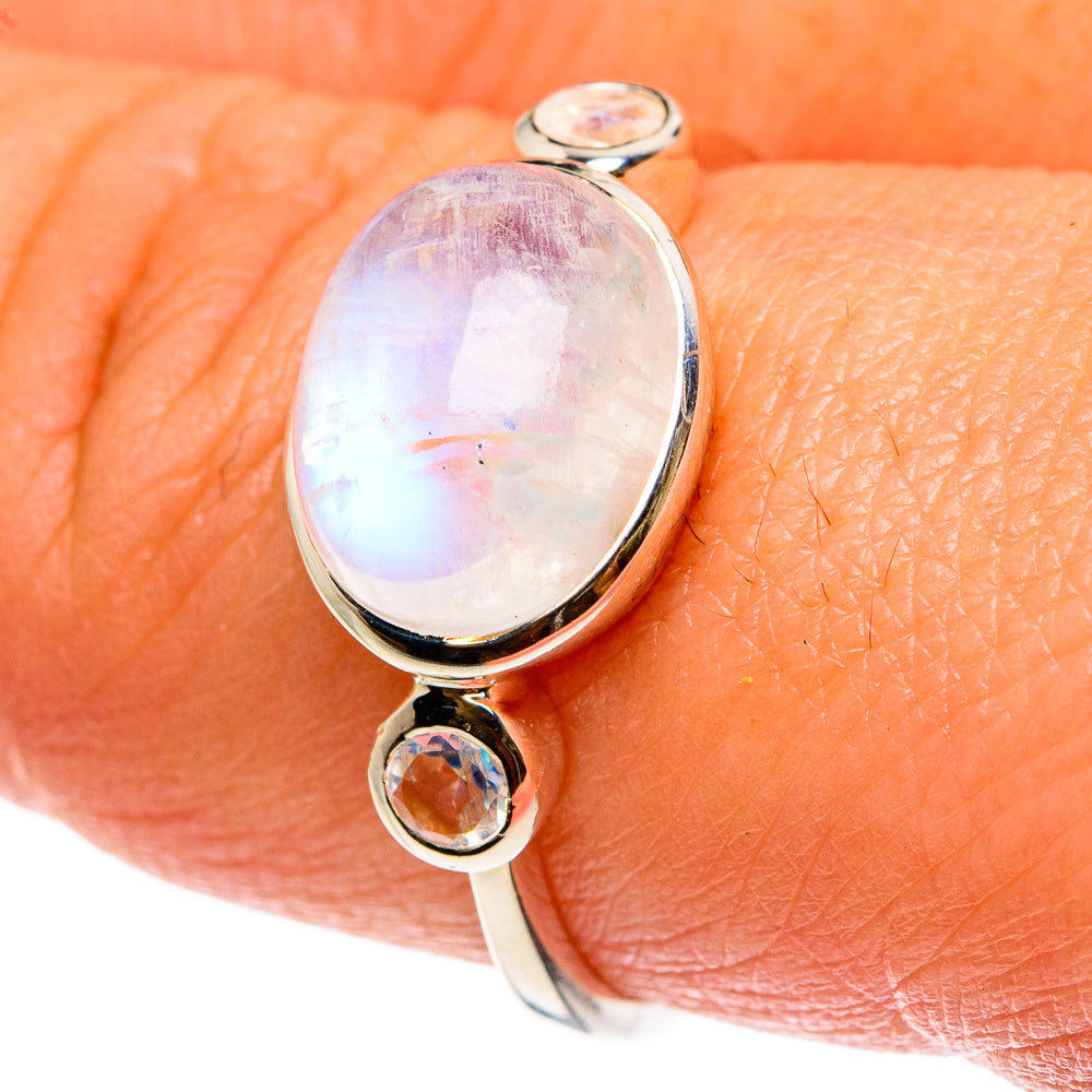 Rainbow Moonstone Rings handcrafted by Anasilvercos - RING83087