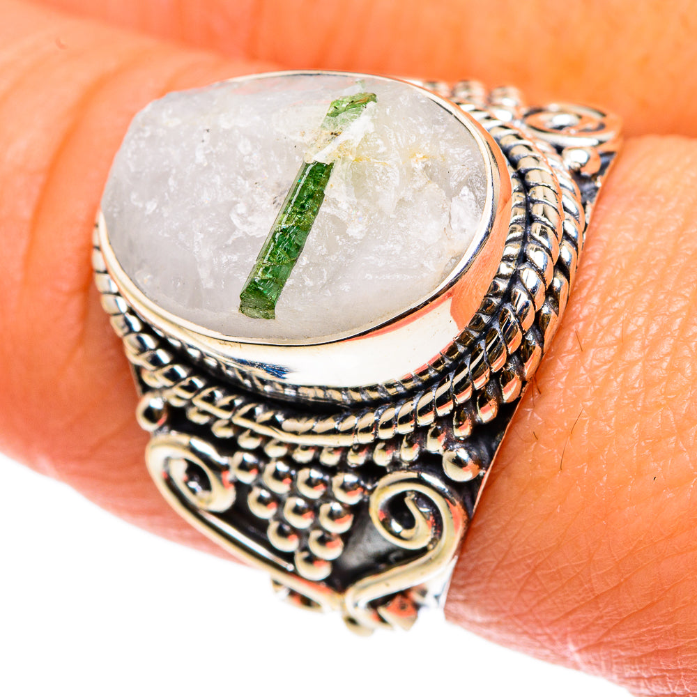 Green Tourmaline In Quartz Rings handcrafted by Anasilvercos - RING83119