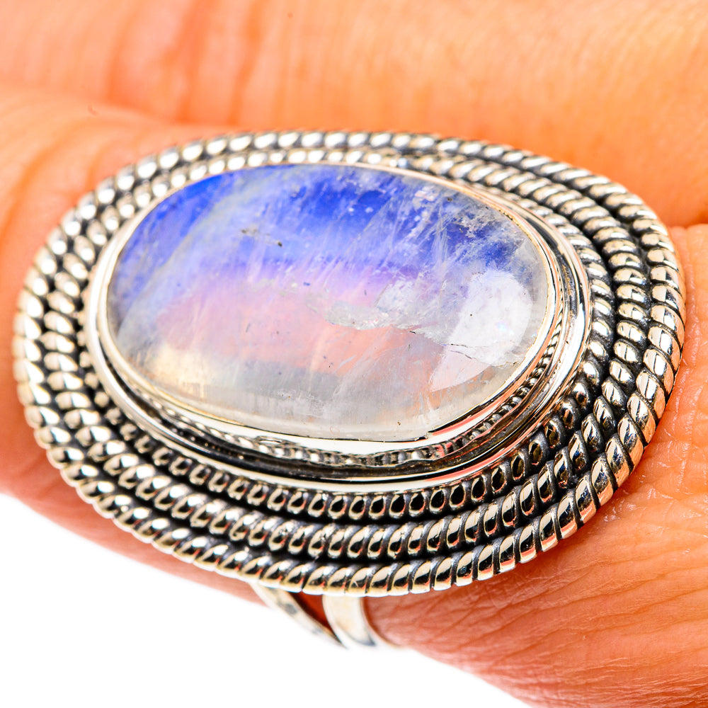 Rainbow Moonstone Rings handcrafted by Anasilvercos - RING83182